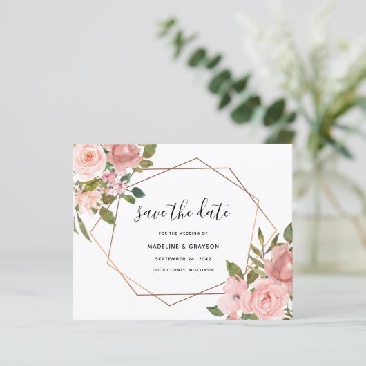 Save the Date rosa Rosengeometrie (Stehend Vorderseite)