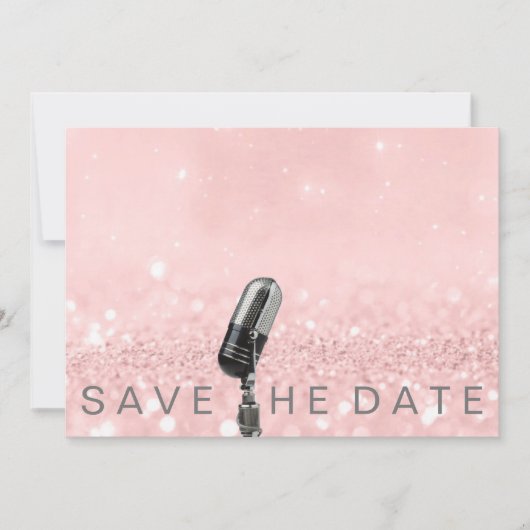 Save the Date Rosa Schwarz Grau Glitzer Microfone (Vorderseite)