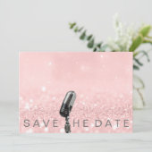 Save the Date Rosa Schwarz Grau Glitzer Microfone (Stehend Vorderseite)