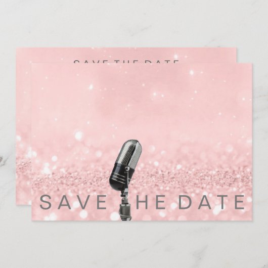 Save the Date Rosa Schwarz Grau Glitzer Microfone (Vorne/Hinten)