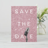 Save the Date Rosa Schwarz Rose Glitzer Mikrofone (Stehend Vorderseite)