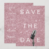 Save the Date Rosa Schwarz Rose Glitzer Mikrofone (Vorne/Hinten)