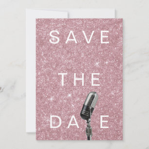 Save the Date Rosa Schwarz Rose Glitzer Mikrofone