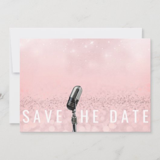 Save the Date Rosa Schwarz Rose Glitzer Mikrofone (Vorderseite)