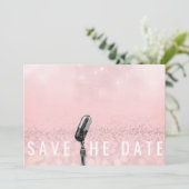 Save the Date Rosa Schwarz Rose Glitzer Mikrofone (Stehend Vorderseite)