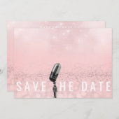 Save the Date Rosa Schwarz Rose Glitzer Mikrofone (Vorne/Hinten)