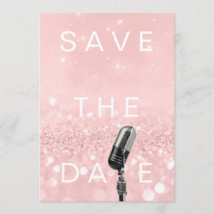 Save the Date Rosa Schwarz Rose Glitzer Mikrofone