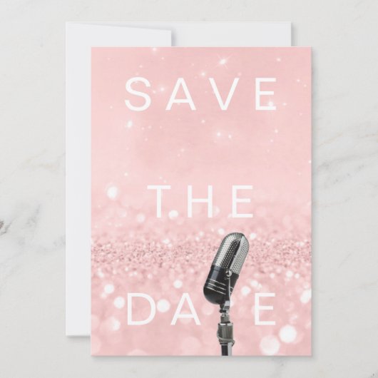Save the Date Rosa Schwarz Rose Glitzer Mikrofone (Vorderseite)