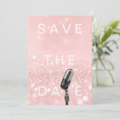 Save the Date Rosa Schwarz Rose Glitzer Mikrofone (Stehend Vorderseite)