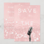 Save the Date Rosa Schwarz Rose Glitzer Mikrofone (Vorne/Hinten)