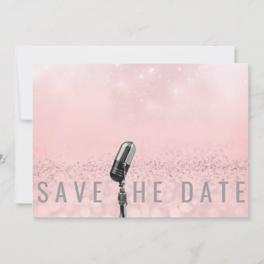 Save the Date Rosa Schwarz Rose Glitzer Mikrofone (Vorderseite)