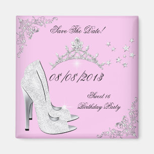 Save the Date rosa Silber High Heels Schuhe Tiara Magnet