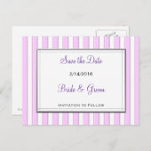 Save the Date rosa Streifen Postkarte (Vorne/Hinten)