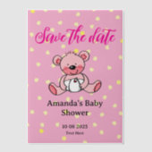 Save the Date rosa Teddybär Babydusche Pergament Einladungen (Vorderseite)