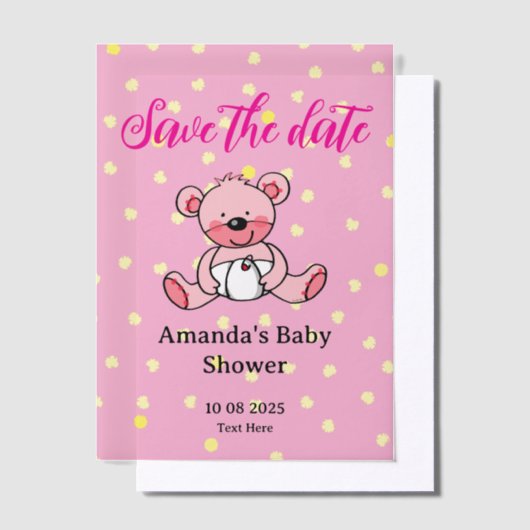 Save the Date rosa Teddybär Babydusche Pergament Einladungen (Versetzt)