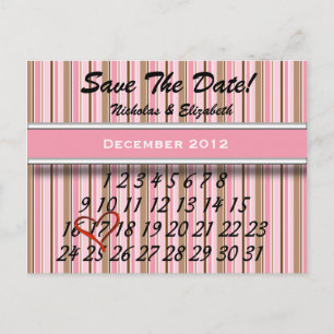 Save the Date rosa und braun gestrichen Ankündigungspostkarte