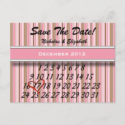 Save the Date rosa und braun gestrichen Ankündigungspostkarte (Vorderseite)