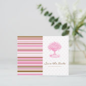 SAVE THE DATE, rosa und braune Postkarte (Stehend Vorderseite)