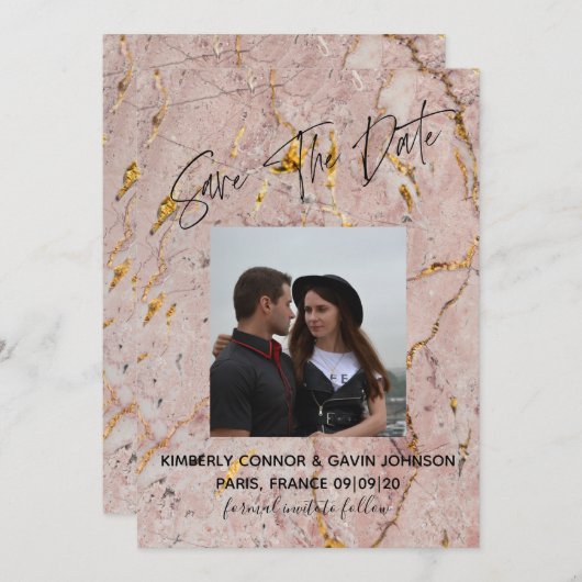 Save The Date |Rosa und Goldmarmor (Vorne/Hinten)