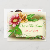 Save the Date Rosa und grünes Foto Ankündigungspostkarte (Vorne/Hinten)
