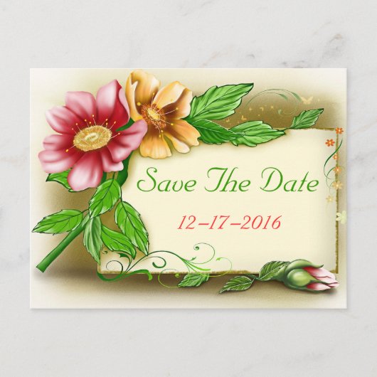 Save the Date Rosa und grünes Foto Ankündigungspostkarte (Vorderseite)