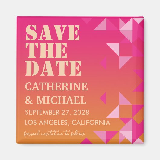 Save the Date rosa und orange geometrisch Magnet (Vorne)