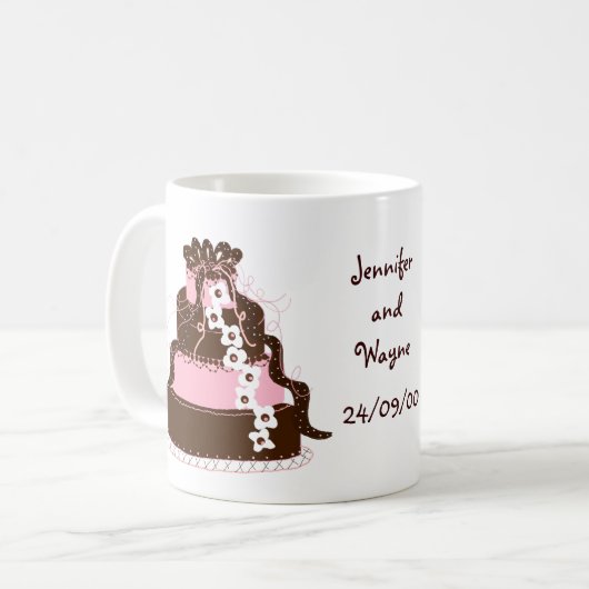 Save the Date Rosa und Schokolade Kaffeetasse (Vorderseite Links)