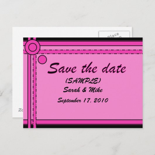 SAVE THE DATE - (rosa und schwarz) - Kreise/Linien Ankündigungspostkarte (Vorne/Hinten)