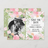 Save the Date Rosa und Weiße Blüten Postkarte (Vorne/Hinten)