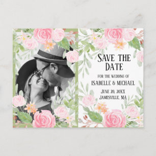 Save the Date Rosa und Weiße Blüten Postkarte