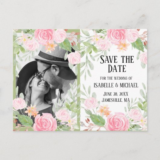 Save the Date Rosa und Weiße Blüten Postkarte (Vorderseite)
