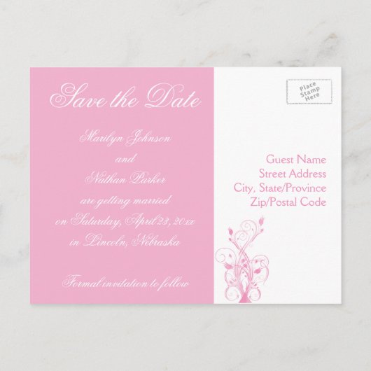 Save the Date Rosa und Weiße Blüten Postkarte (Rückseite)