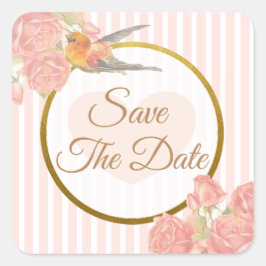 Save the Date Rosa Vintag Bird-Hochzeitsticker Quadratischer Aufkleber