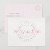 Save the Date rosa-weiße Nähtaste Postkarte (Vorne/Hinten)