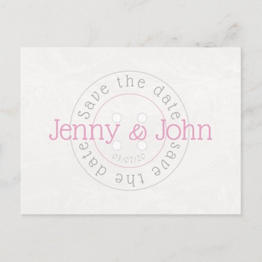 Save the Date rosa-weiße Nähtaste Postkarte (Vorderseite)