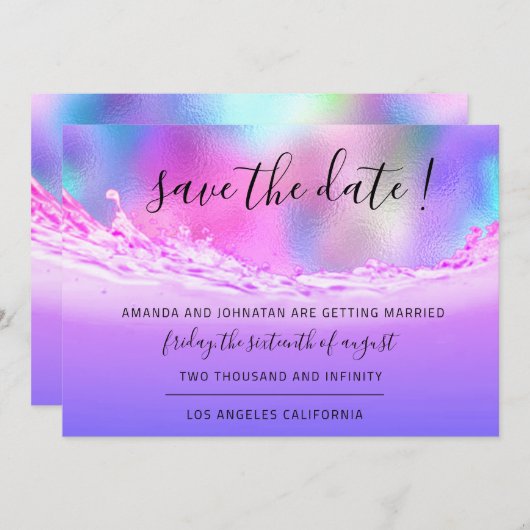 Save the Date rosa Wellen am Strand (Vorne/Hinten)