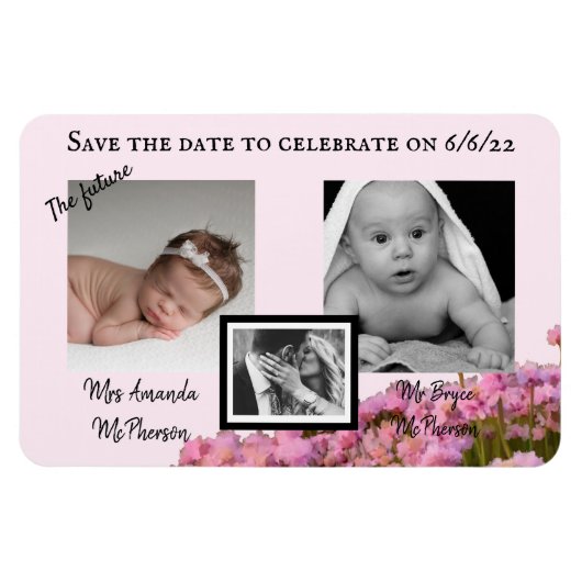 Save the Date rosa wilde Blume Magnet (Horizontal)