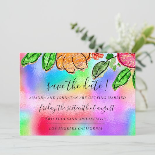 Save the Date Rose Glitzer Holograph Blue (Stehend Vorderseite)