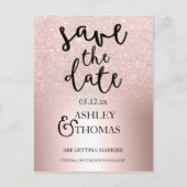 Save the Date Rose Glitzer ombre metallic Ankündigungspostkarte (Vorderseite)