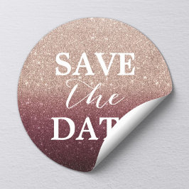 Save the Date Rose Gold Burgund Glitzer Hochzeit Runder Aufkleber