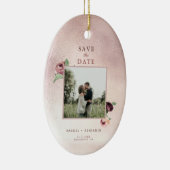 Save the Date Rose Gold Glitzer Blumenrosa Foto Keramik Ornament (Rechts)