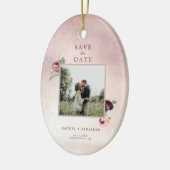 Save the Date Rose Gold Glitzer Blumenrosa Foto Keramik Ornament (Links)