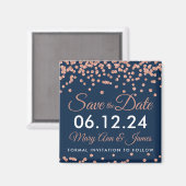 Save the Date Rose Gold Glitzer Confetti Navy Blue Magnet (Vorderseite/Rückseite)