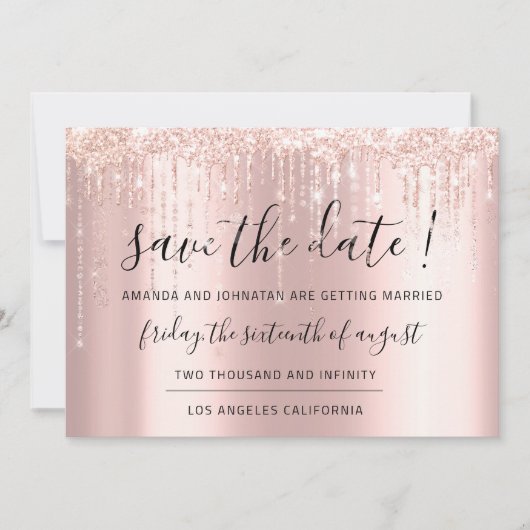 Save the Date Rose Gold Glitzer Tropfen Confetti (Vorderseite)