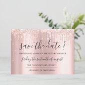 Save the Date Rose Gold Glitzer Tropfen Confetti (Stehend Vorderseite)