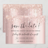 Save the Date Rose Gold Glitzer Tropfen Confetti (Vorne/Hinten)