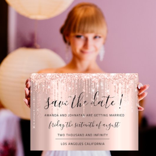 Save the Date Rose Gold Glitzer Tropfen Zeichenket