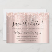 Save the Date Rose Gold Glitzer Tropfen Zeichenket (Vorderseite)