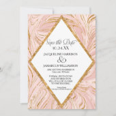 Save the Date Rose Gold Imitate Glitzer Marmorblau (Vorderseite)