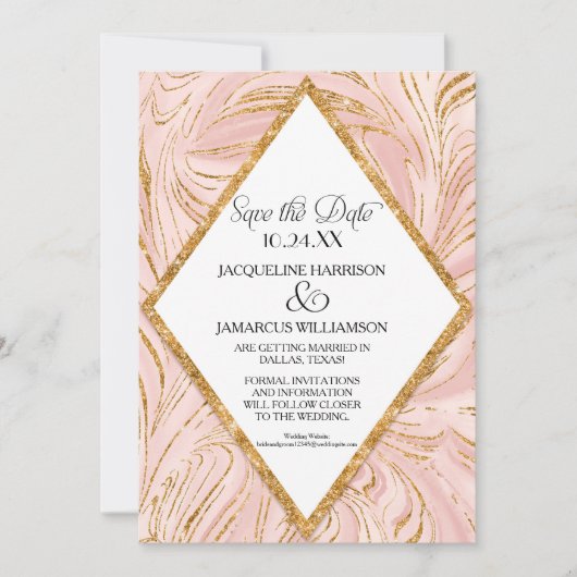 Save the Date Rose Gold Imitate Glitzer Marmorblau (Vorderseite)